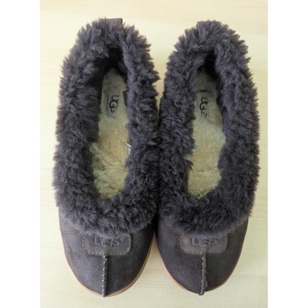 UGG Rylan Brown Skimmer Moccasin Slippers Fuzzy Hard Bottom - Picture 11 of 11